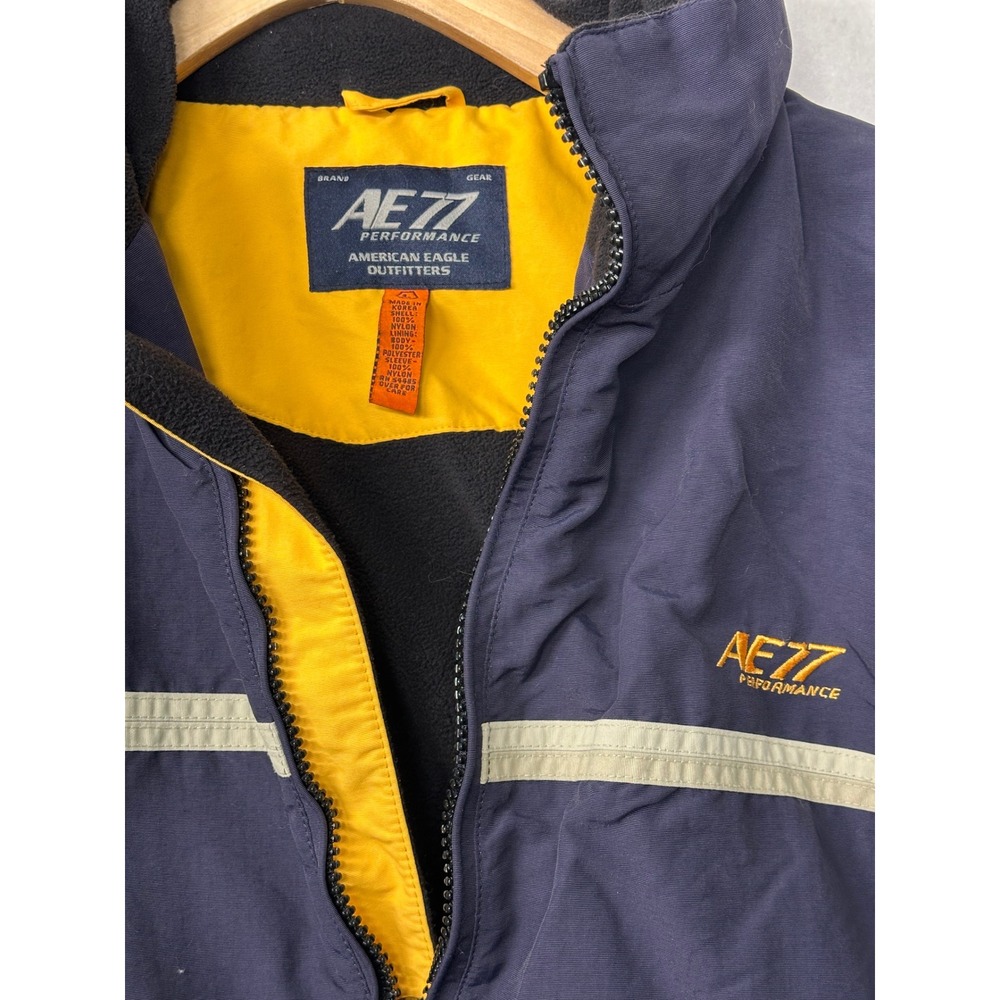 AE77 Performance American Eagle Outfitters Mens Navy Yellow Zip Up Jacket Size L